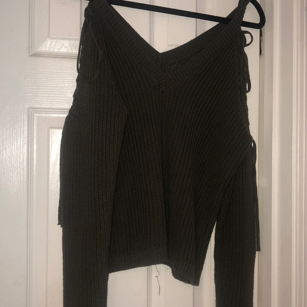 Pacsun LA Hearts Olive Open Shoulder Sweater NWT